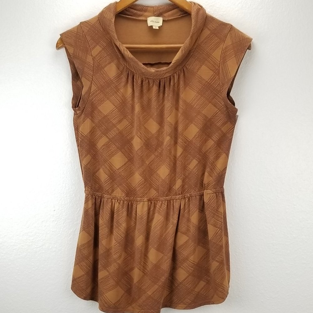 Anthropologie Cowl Windowpane Peplum Top